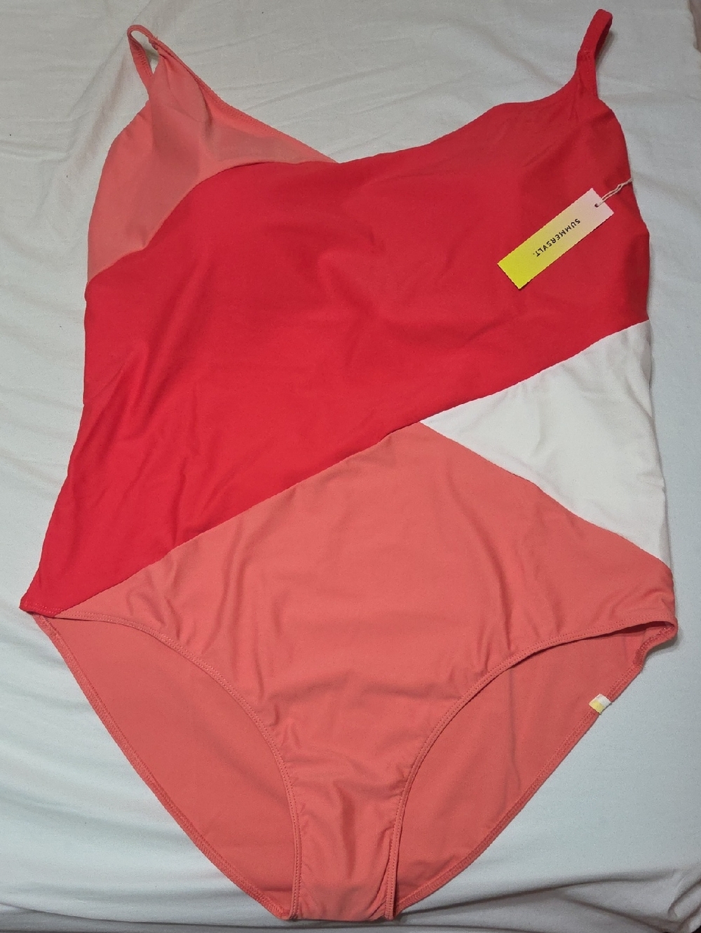 Women’s Colorblock One-Piece Swimsuit in Coral, Red & White